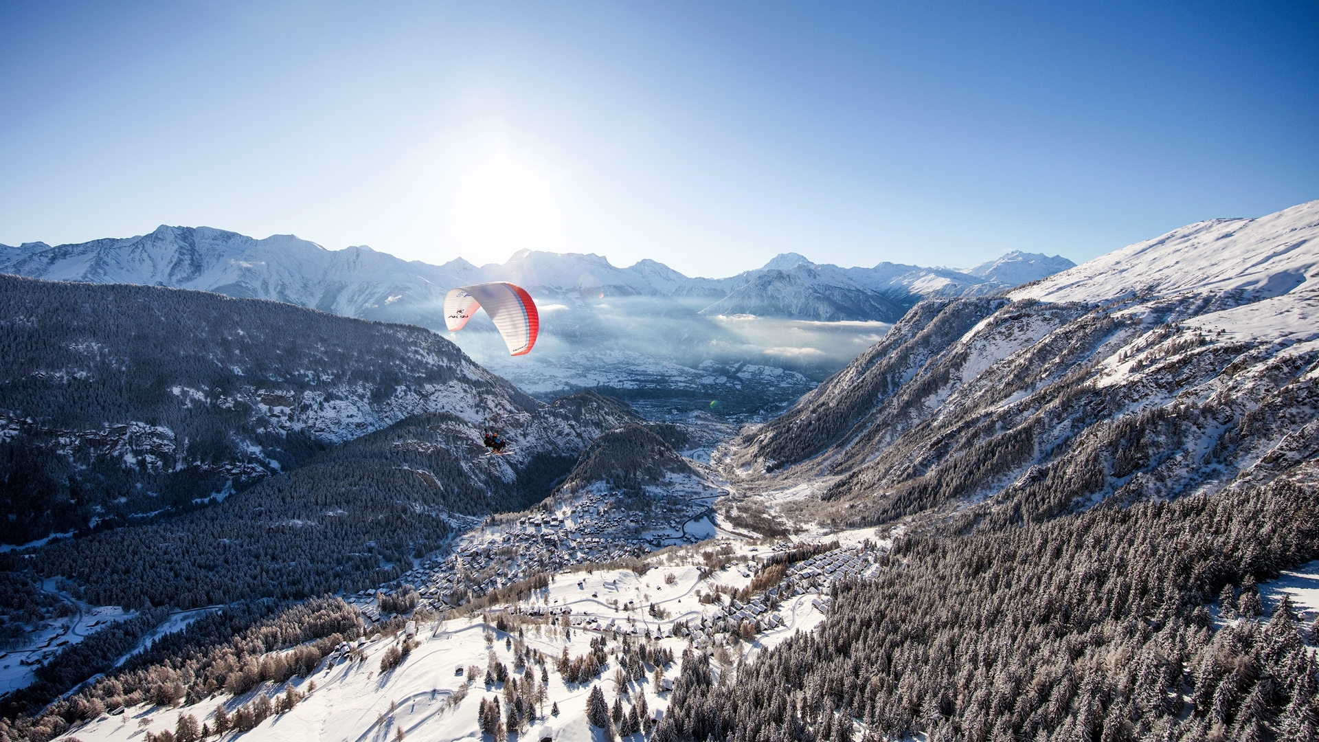 Gleischirm Tandemflug Winter Belalp
